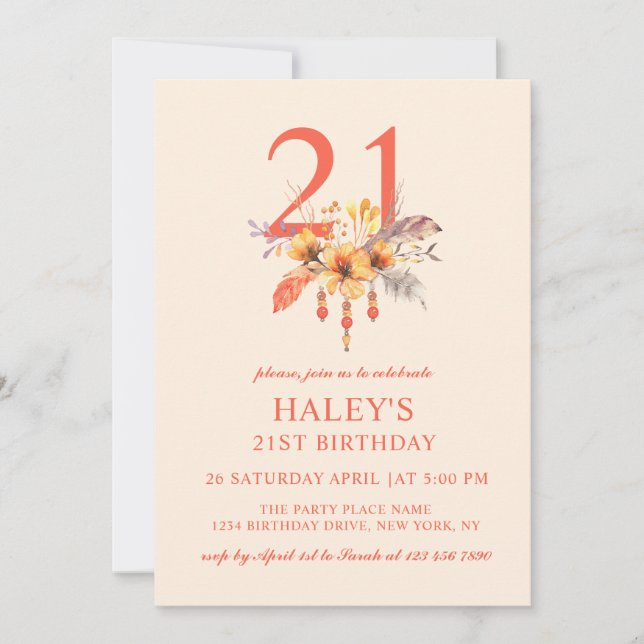 Invitation Boho Fleur sauvage Automne Automne Floral 21e Anni (Devant)