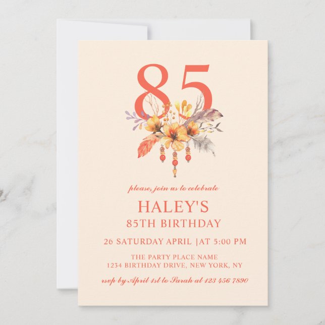 Invitation Boho Fleur sauvage Automne Automne Floral 85E Anni (Devant)