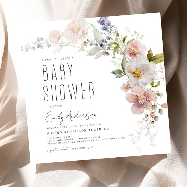Invitation Boho Fleur sauvage Baby shower élégant moderne (Créateur téléchargé)
