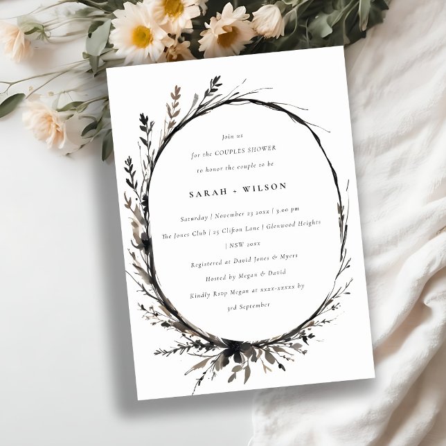 Invitation Boho Fleur sauvage Black Fall Wreath Couples Douch (Créateur téléchargé)