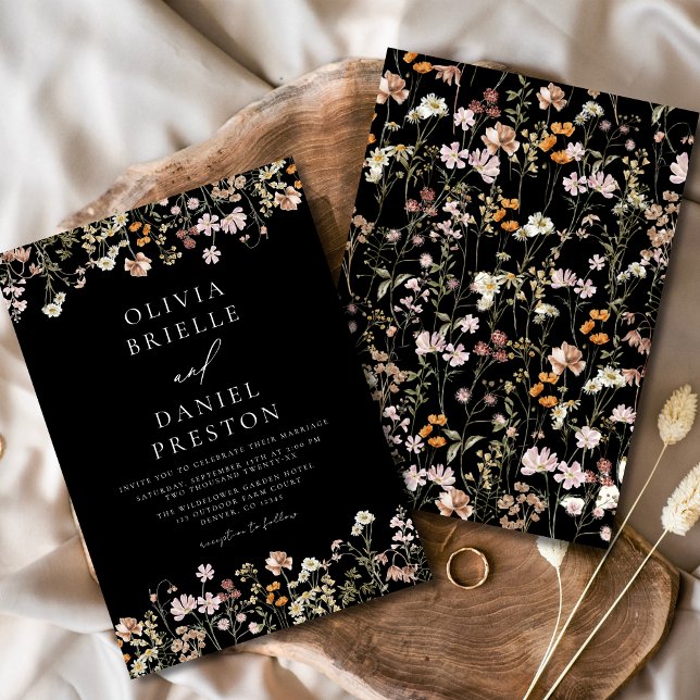 Invitation Boho Fleur sauvage Black Garden Mariage (Créateur téléchargé)