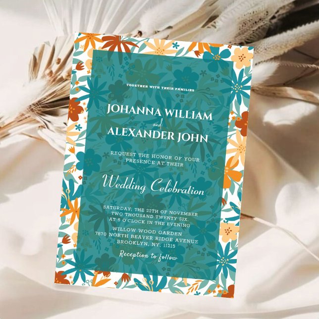 Invitation Boho Fleur sauvage & Blue Floral Photo Mariage (Créateur téléchargé)