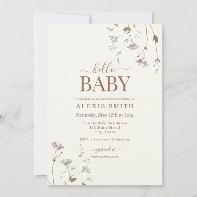 Invitation Boho Fleur sauvage botanique Baby shower floral (Devant)