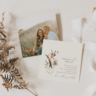 Invitation Boho Fleur sauvage d'automne Beige Carré photo Mar
