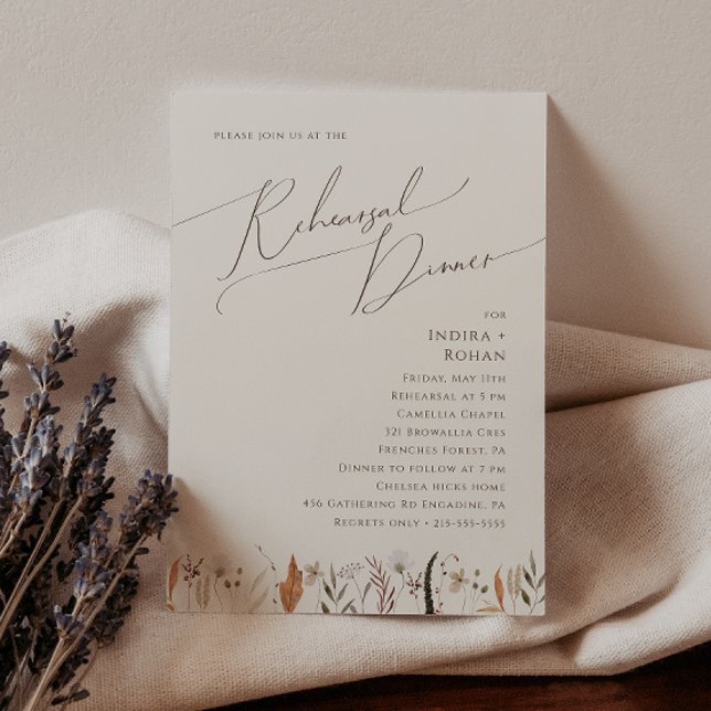Invitation Boho Fleur Sauvage d'Automne | Dîner de Répétition (Créateur téléchargé)