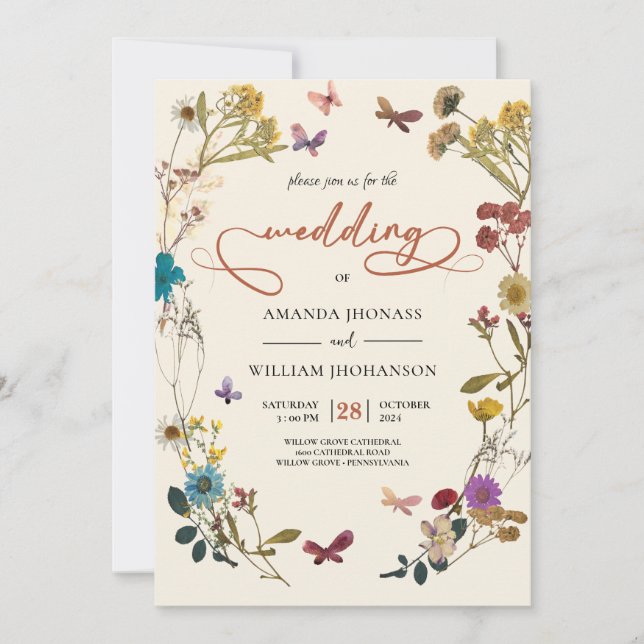 Invitation Boho Fleur sauvage d'automne Mariage botanique (Devant)