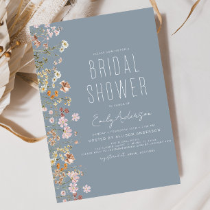 Invitation Boho Fleur sauvage Dusty Blue Elegant Fête des mar