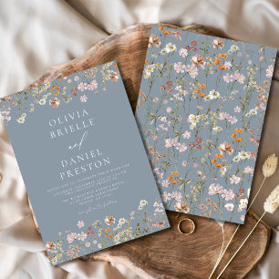 Invitation Boho Fleur sauvage Dusty Blue Garden Mariage