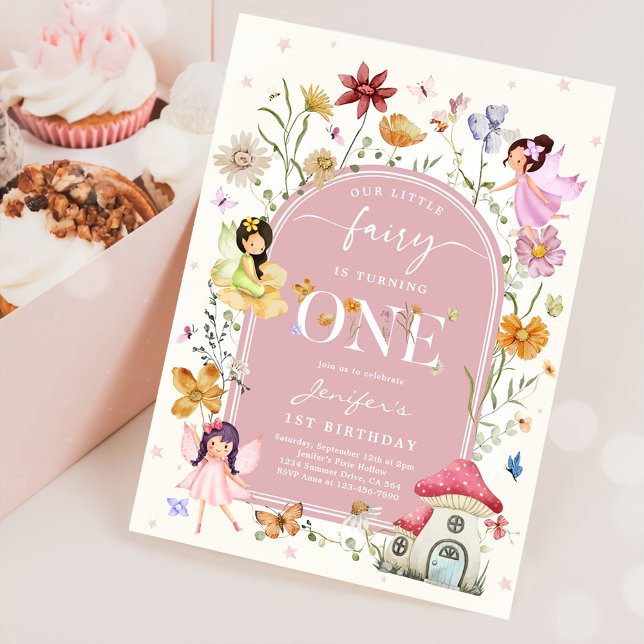 Invitation Boho Fleur sauvage Fairy 1er fête d'anniversaire (Créateur téléchargé)