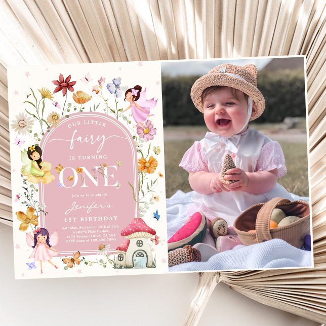 Invitation Boho Fleur sauvage Fairy 1er fête d'anniversaire P (Créateur téléchargé)