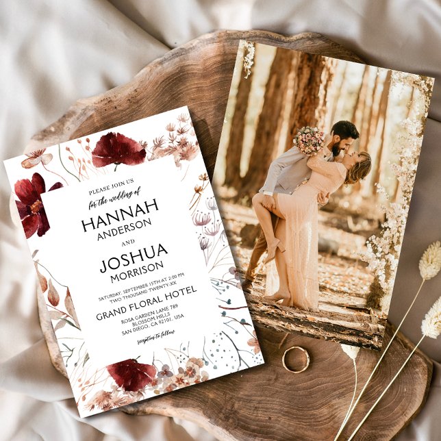 Invitation Boho Fleur sauvage Fall Photo Mariage Instagram (Créateur téléchargé)