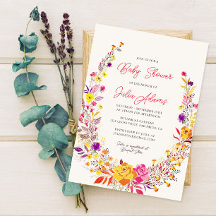 Invitation Boho Fleur sauvage Fall Wreath Foliage Baby shower