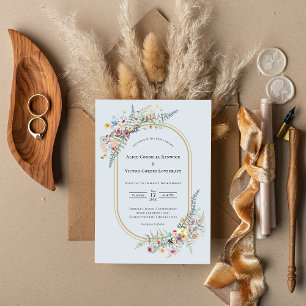 Invitation Boho Fleur sauvage Fern Dusty Mariage bleu