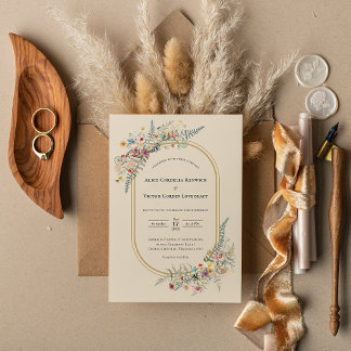 Invitation Boho Fleur sauvage Fern Mariage beige