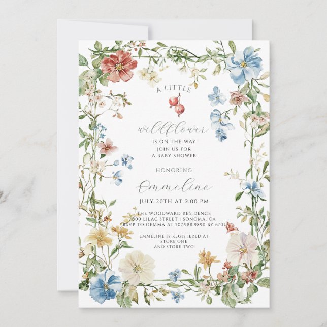 Invitation Boho Fleur sauvage fille bébé dans le Baby shower  (Devant)