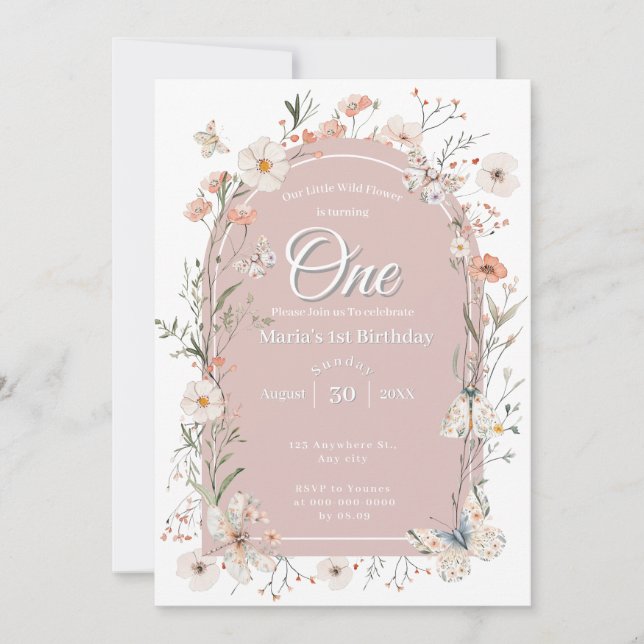 Invitation Boho Fleur sauvage Floral Baby Anniversaire (Devant)