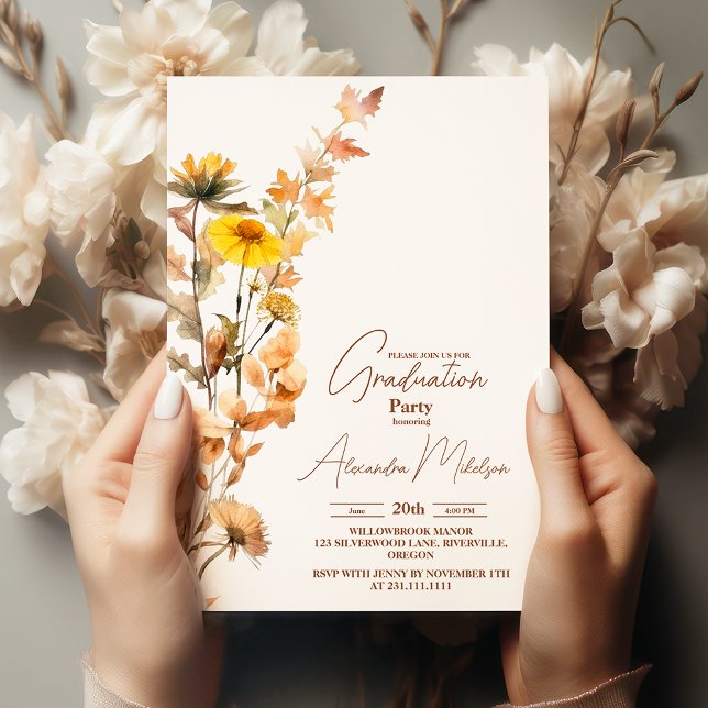 Invitation Boho Fleur sauvage Graduation (Créateur téléchargé)