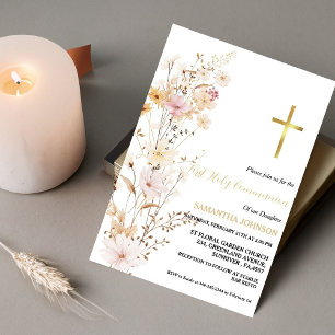 Invitation Boho Fleur sauvage Grass Girl première sainte comm