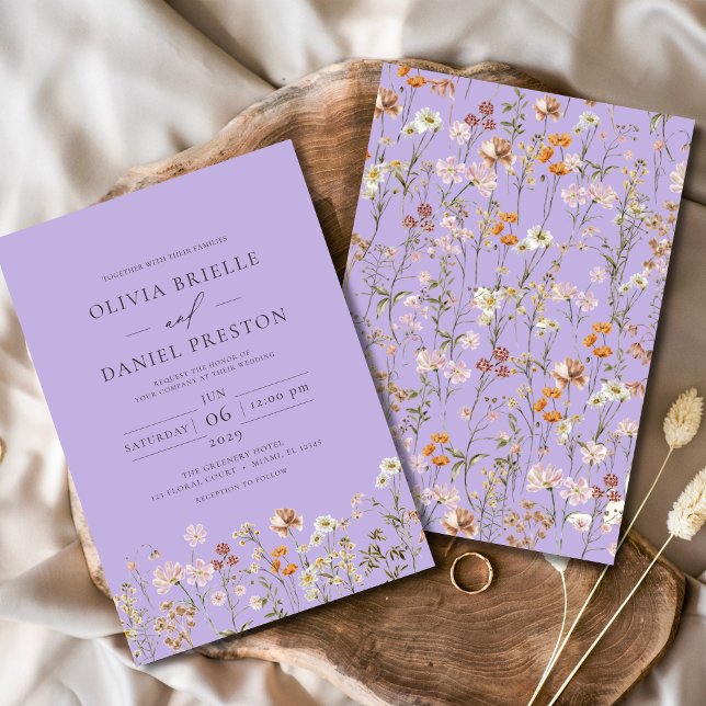 Invitation Boho Fleur sauvage Lilac Purple Garden Mariage (Créateur téléchargé)