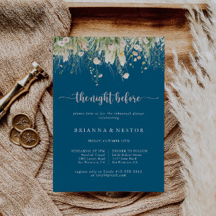 Invitation Boho Fleur sauvage Marine Nuit Avant Le Dîner De R