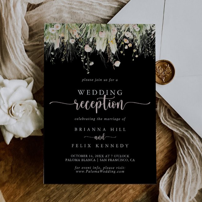 Invitation Boho Fleur sauvage Noir Mariage Réception (Créateur téléchargé)