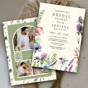 Invitation Boho Fleur sauvage Photo QR Code Cream Fête des ma