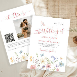 Invitation Boho fleur sauvage qr code photo mariage