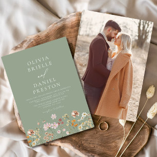 Invitation Boho Fleur sauvage Sage Green Photo Jardin Mariage