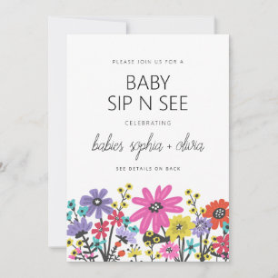 Invitation Boho Fleur sauvage Twin Baby Sip Et Voir