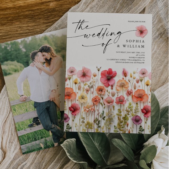 Invitation Boho Fleur sauvage Wedding Inviter Photo Retour (Wildflower Wedding Invite)