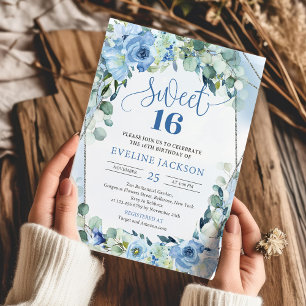 Invitation Boho fleurs bleu clair eucalyptus argent doux 16