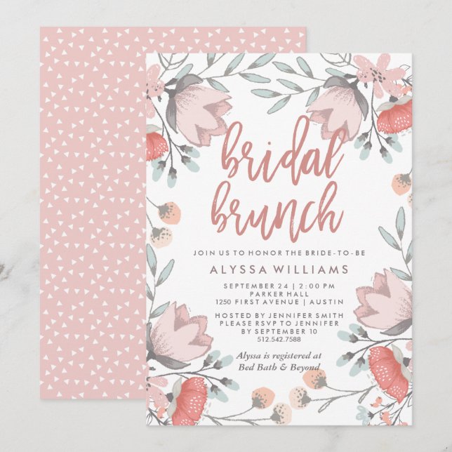 Invitation Boho Fleurs Botaniques Brunch nuptial (Devant / Derrière)