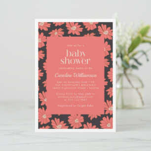 Invitation Boho Fleurs botaniques Marine Baby shower rouge