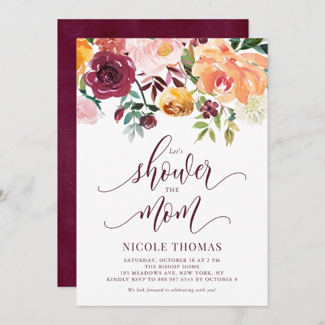 Invitation Boho Fleurs d'automne Garland Script Baby shower (Devant / Derrière)