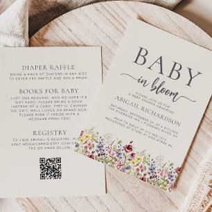 Invitation Boho Fleurs des Champs Beige Code QR Baby Shower