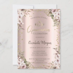 Invitation Boho Fleurs Diamants Quinceanera