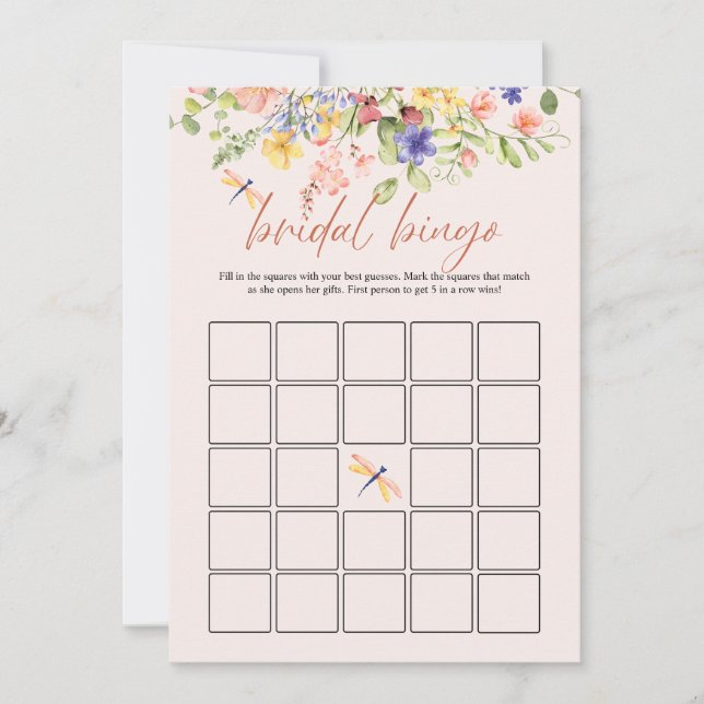 Invitation Boho Fleurs Fête des mariées libellule Bingo DIGIT (Devant)