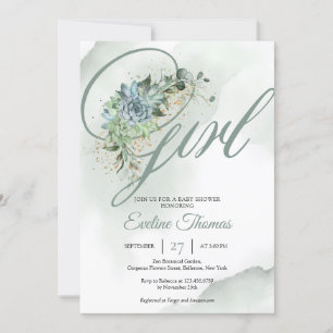 Invitation Boho fleurs succulentes eucalyptus or C'est une fi