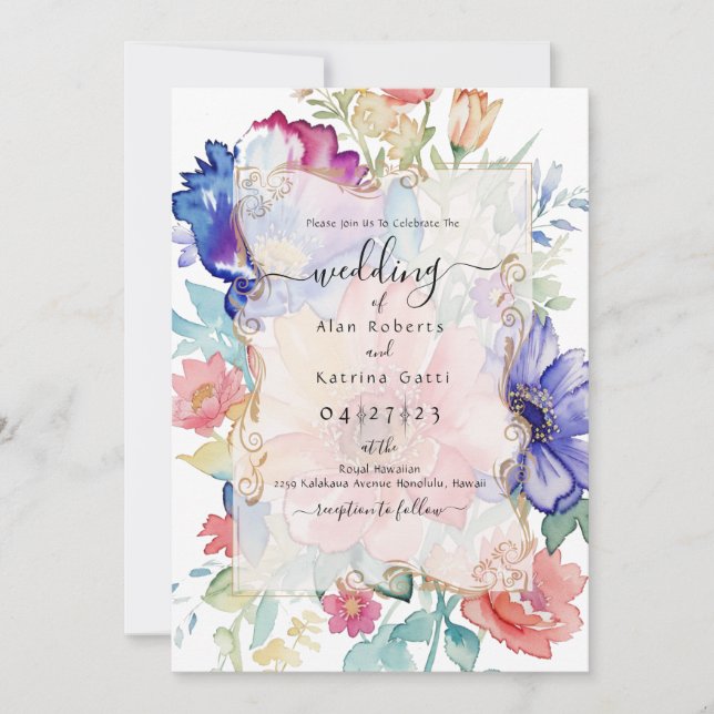 Invitation Boho Fleurs Vibrantes Cadre d'invitation plat (Devant)