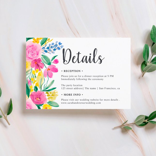 Invitation Boho fleurs vives détails script mariage (Créateur téléchargé)