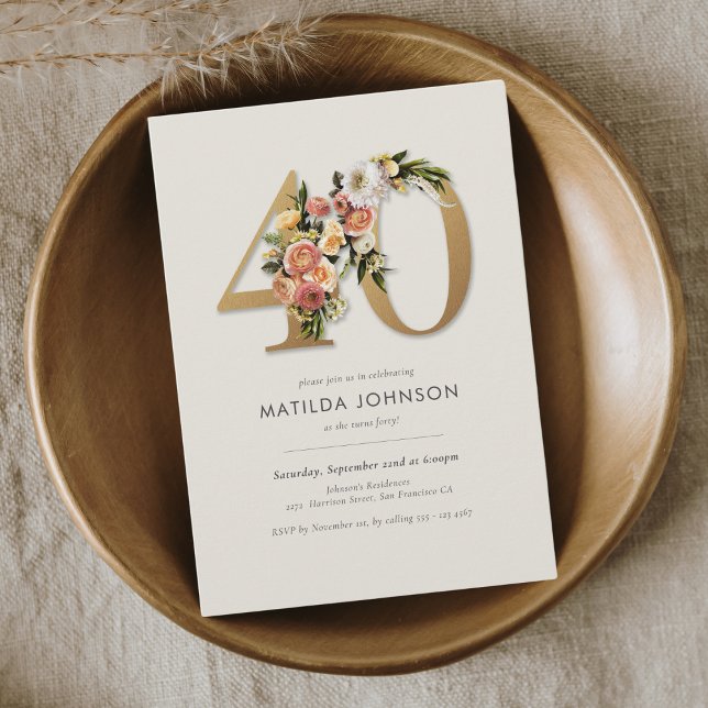 Invitation Boho Floral 40e anniversaire (Boho Floral 40th Birthday Invitation)