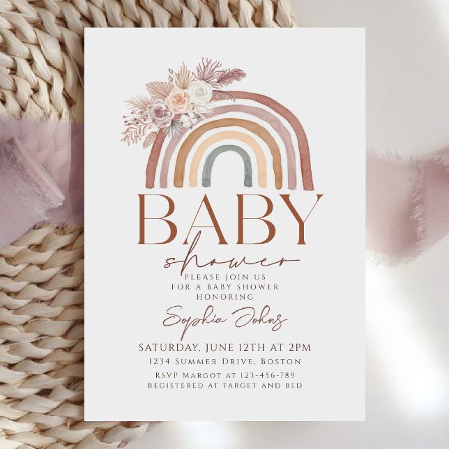 Invitation Boho Floral Aquarelle Rainbow Baby shower (Créateur téléchargé)