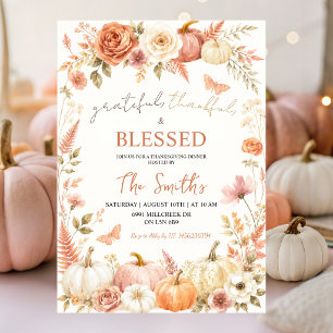 Invitation Boho Floral Automne Grateful Remerciant Bénie