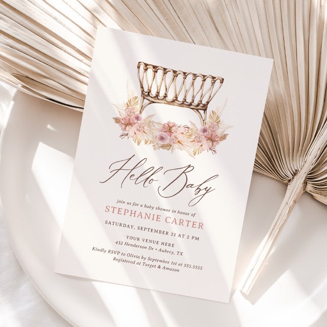 Invitation Boho Floral Baby shower Bassinet (Créateur téléchargé)