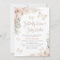 Boho Floral Beige Butterfly Baby shower Baisers