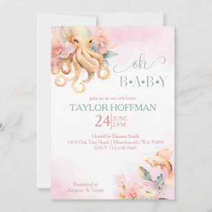 Invitation Boho floral bleu et or sous la mer bébé