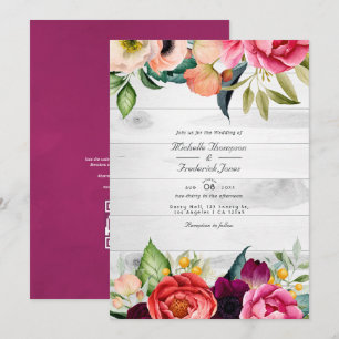 Invitation Boho Floral Bohème Rustique Code QR RSVP Mariage I