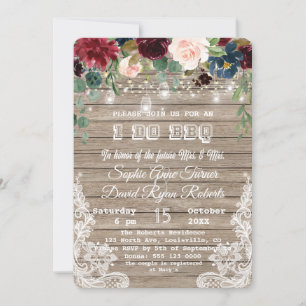 Invitation Boho Floral Bois Mason Lumières Jar I DO BBQ