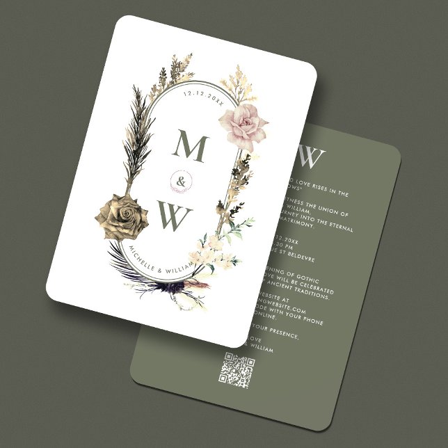 Invitation Boho Floral Botanique Mariage Sage Green Élégant (Boho Floral Botanical Wedding Sage Green Elegant Invitation
)