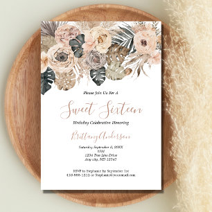 Invitation Boho Floral Botanique Sweet Seize 16 Anniversaire